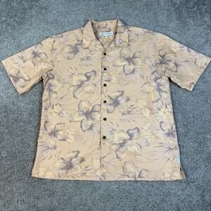 Quiksilver Edition Shirt Mens L Beige Hawaiian Surf Surfer Lyocell Polyester